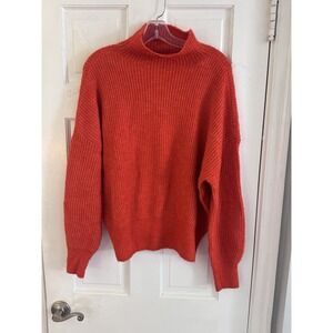 💙MARLED‎ Sweater Womens Sz L Orange Cozy Funnel Neck Top Spring Cabin
